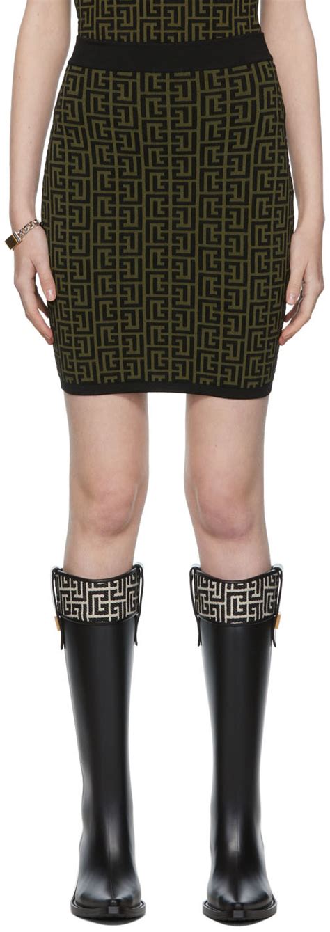 Balmain Khaki Black Knit Monogram Miniskirt SSENSE Canada