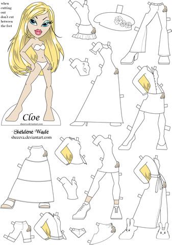 Muñeca de Papel Cloe de las Bratz con Ropa para Recortar y Colorear