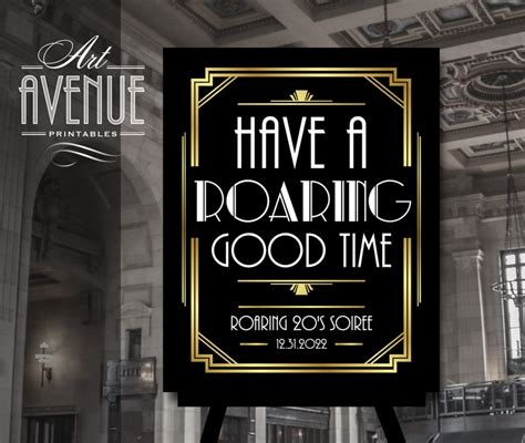 Have A Roaring Good Time Editable Sign Template Gold Gatsby Etsy