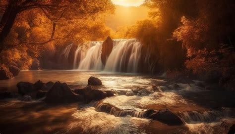 Une Cascade Dans La For T Avec Le Soleil Qui Brille Dessus Photo Gratuite