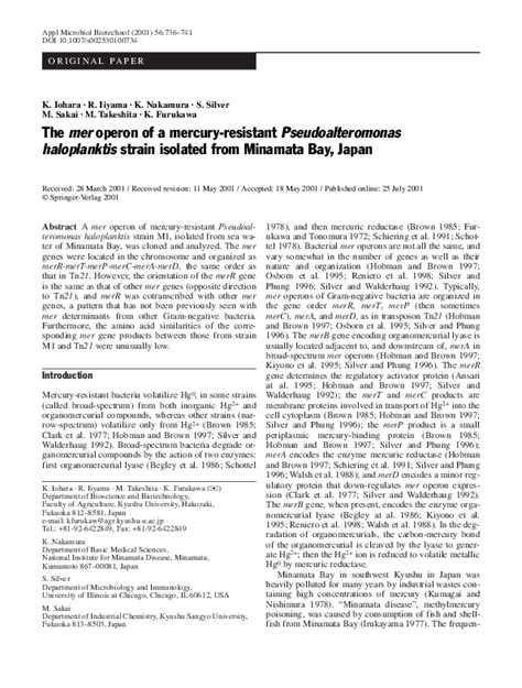 Pdf The Mer Operon Of A Mercury Resistant Pseudoalteromonas