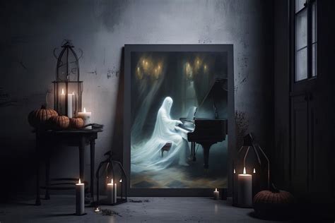 Ghost Playing Piano Spooky Print Musical Ghost Poster Goth Academia