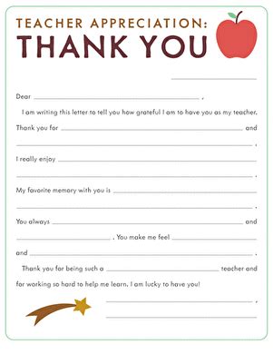 Teacher Appreciation Thank You Letter Template | Worksheet | Education.com