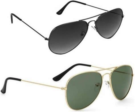 Buy Elgator Uv Protection Aviator Full Frame Black And Green Sunglasses For Men And Women Pack