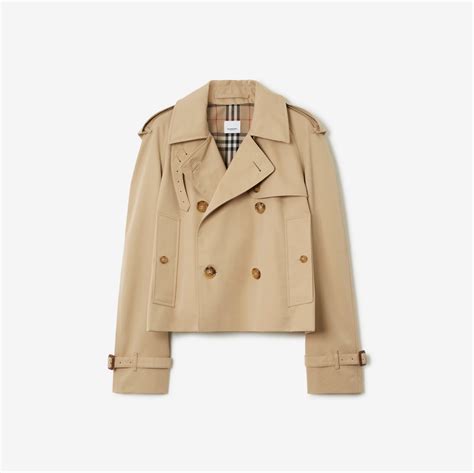 Cropped Gabardine Trench Jacket In Honey Women Cotton Gabardine Burberry® Official