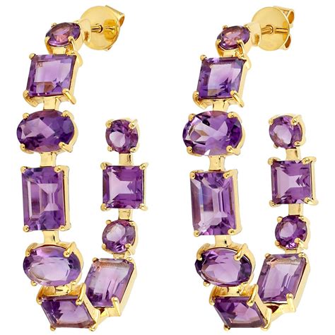 Amethyst 18 Carat Yellow Gold Hoop Earrings For Sale At 1stdibs Amethyst Earrings Gold