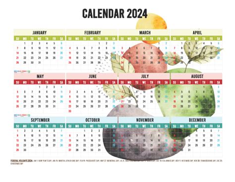 2024 Printable Yearly Calendar With Holidays