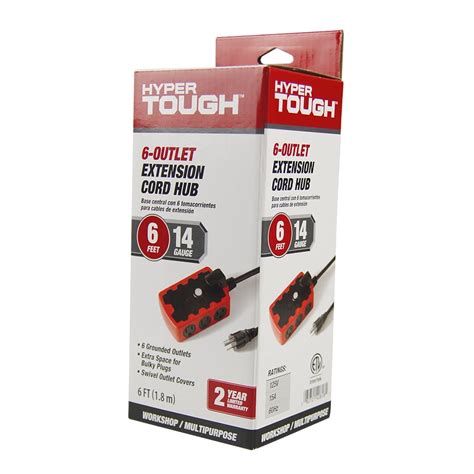 Hyper Tough Outdoor 6 Outlet 6ft Extension Cord Hub Red Black