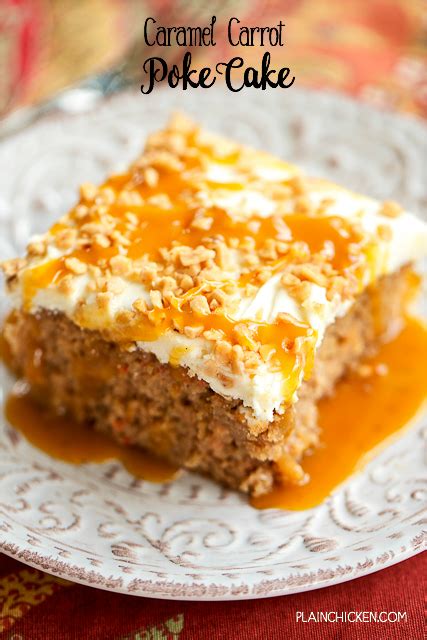 Caramel Carrot Poke Cake With Homemade Cream Cheese Frosting Plain