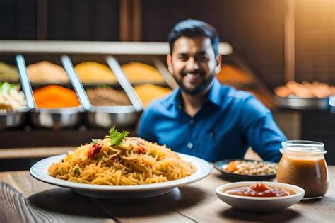 premium ai image man serving food   restaurant