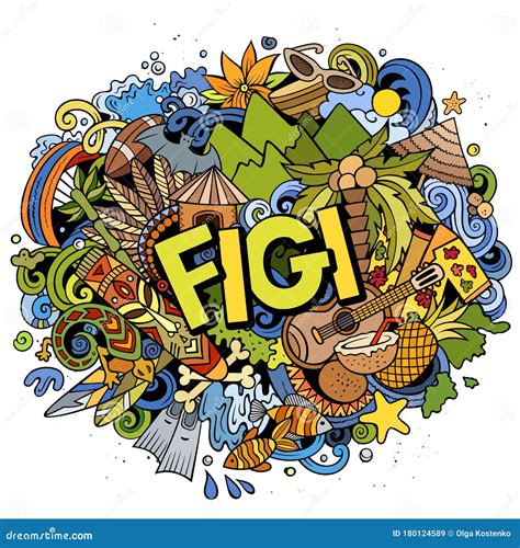 Figi Hand Drawn Cartoon Doodles Illustration. Funny Travel Design Stock