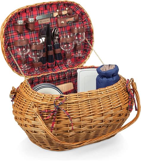 Picnic Time Highlander Cesta De Mimbre Para Personas Con Manta Y