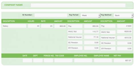 Uk Payslip Template Excel