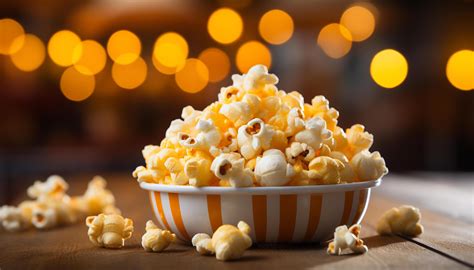 AI generated Fresh popcorn in a yellow bowl, perfect movie night snack