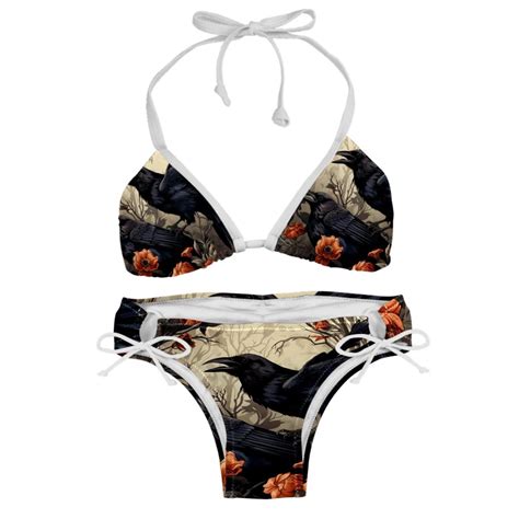 Crow Detachable Sponge Adjustable Strap Bikini Set Two Pack Swimsuit