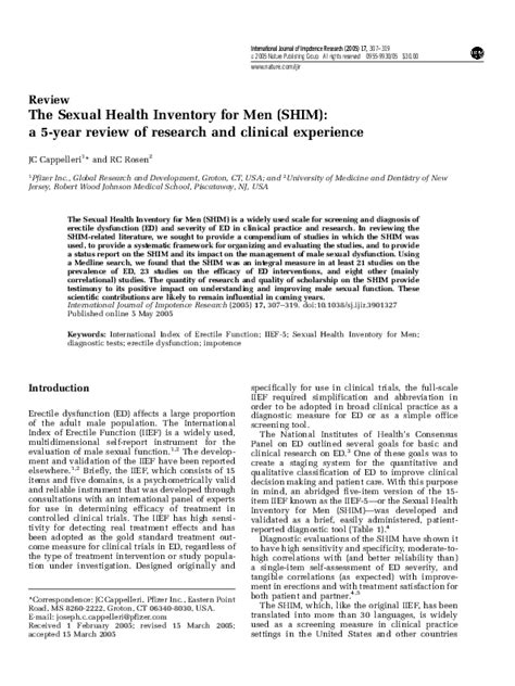 Pdf The Sexual Health Inventory For Men Shim A 5 Year Review Of Research And Clinical