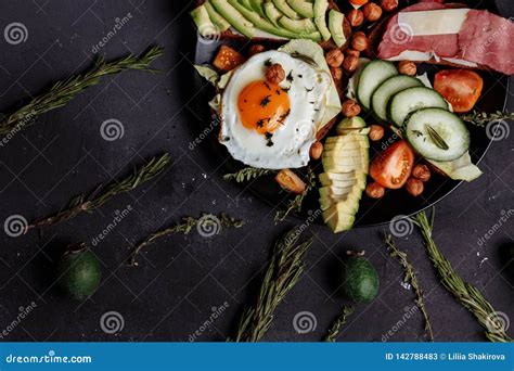 Healthy Men`s Hearty Breakfast on the Black Table. Healthy Diet, Good ...