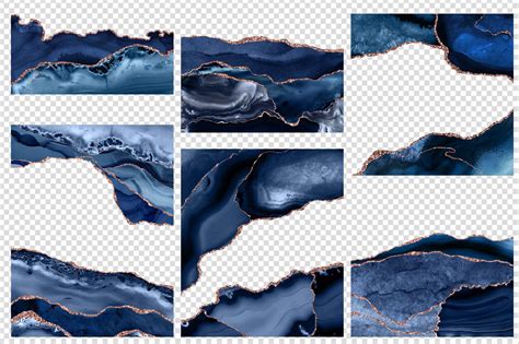 Navy And Rose Gold Agate Borders Digital Watercolor Geode Png Overlays