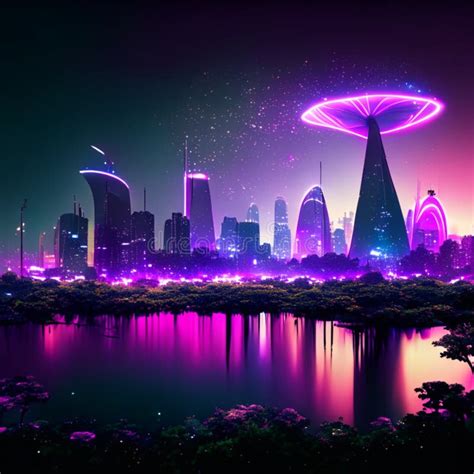 Night Scene of the City. Futuristic Cityscape. Vector Illustration ...