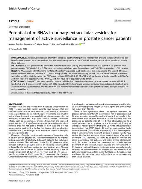 Pdf Potential Of Mirnas In Urinary Extracellular Vesicles For