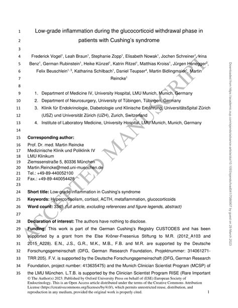 Pdf Low Grade Inflammation During The Glucocorticoid Withdrawal Phase In Patients With Cushing