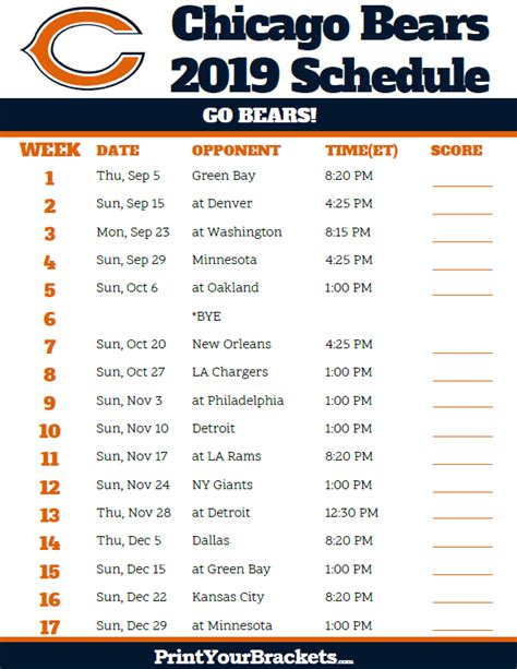 Printable Chicago Bears Schedule 2024