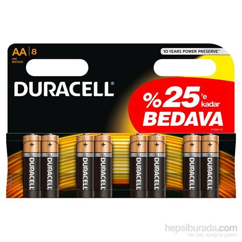 Duracell Kalem Pil AA 6 2 8li Paket Alkalin Pil LR6 MN1500 EnSonu