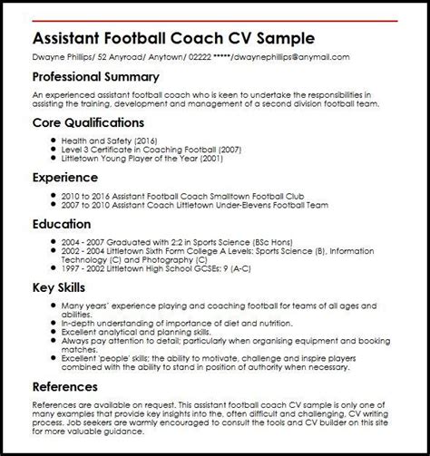 Assistant Football Coach Cv Sample Myperfectcv