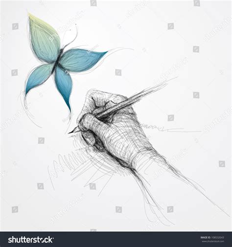 Hand Drawing Butterfly Realistic Surreal Sketch Stock Vector (Royalty ...