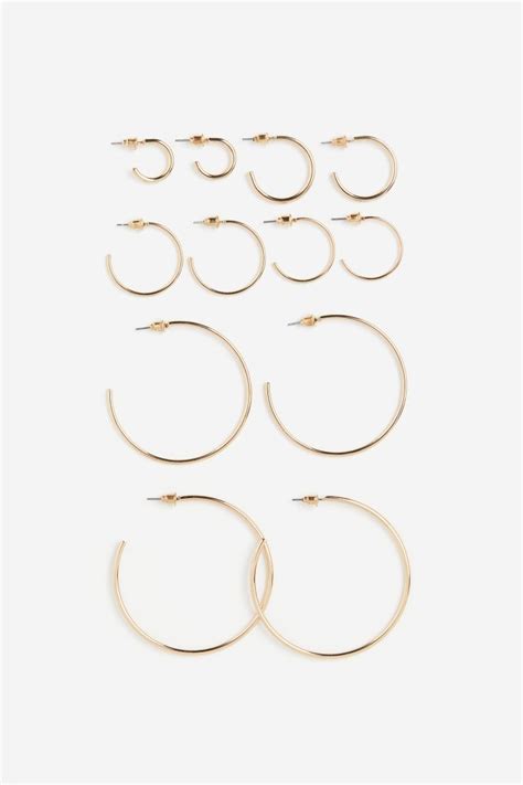 6 Pairs Hoop Earrings Gold Colored Ladies Handm Us