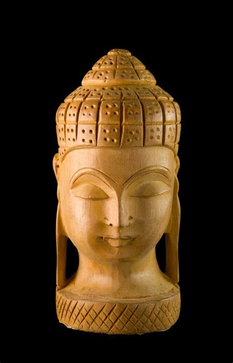 Statue tête de Bouddha en bois Inde Artisanat