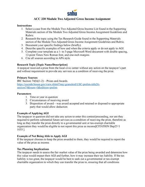 Acc Module Two Adjusted Gross Income Assignment Acc Module