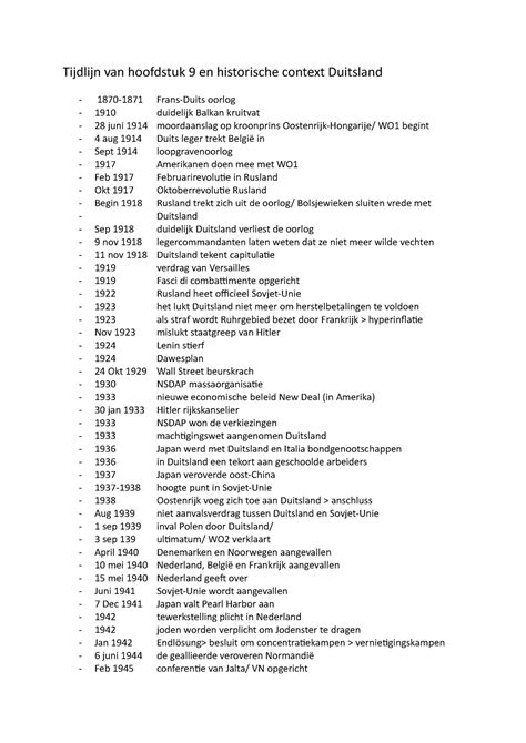Tijdlijn Van Hoofdstuk 9 En Historische Context Duitsland Studeersnel