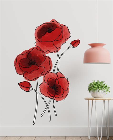 Poppy Flower Abstract Wall Decal Large Vinyl Décor Sticker Etsy