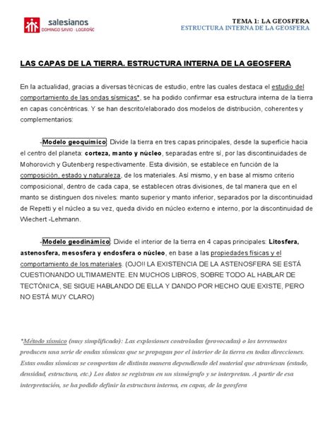 Capas De La Tierra Modelo Geodinámico Pdf