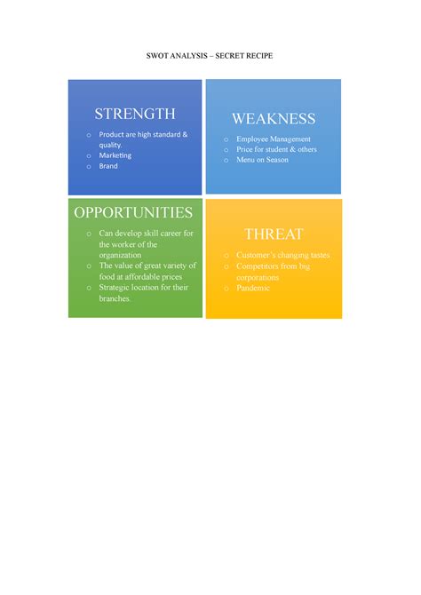 Swot Analysis Report Swot Secret Recipe Principles And Practice Of