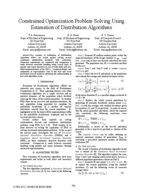 Constrained Optimization Problem Solving Using Estimation Of Distribution Algorithms Download