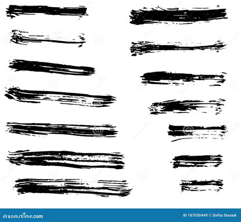 Grunge Dry Brush Strokes Collection Isolated Vector Hand Drawn Set