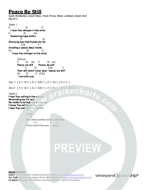 Peace Be Still Chords PDF (Vineyard Worship) - PraiseCharts