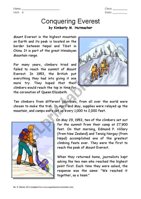 Conquering Everest Esl Worksheet By Rxl201