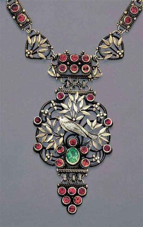 Bernard Cuzner Arts And Crafts Necklace Silver Garnet And Peridot