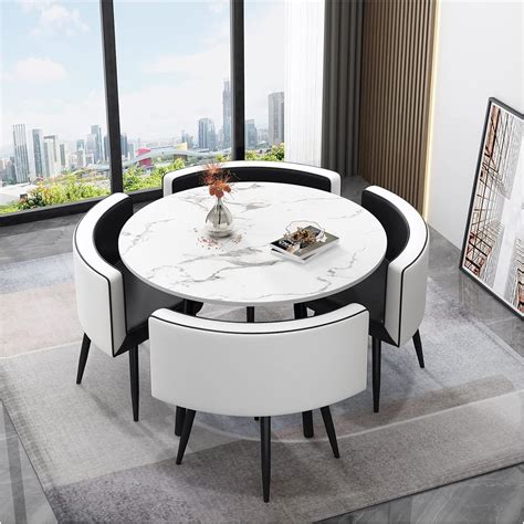 QLJJSD Round Dining Table Set for 4 with Faux Leather India | Ubuy