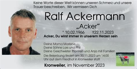 Traueranzeigen Von Ralf Ackermann Rz Trauer De