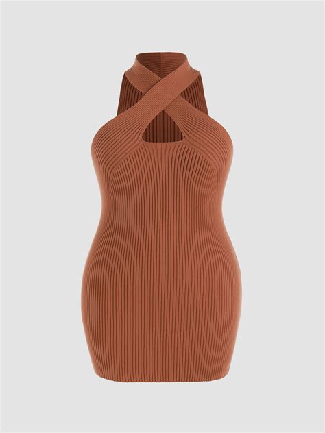 Knit Curveandplus Rib Knit Bodycon Dress Cider