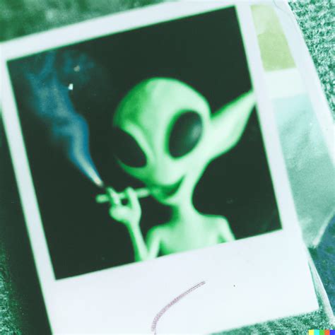 A Polaroid Picture Of An Alien Smoking A Joint Dalle2