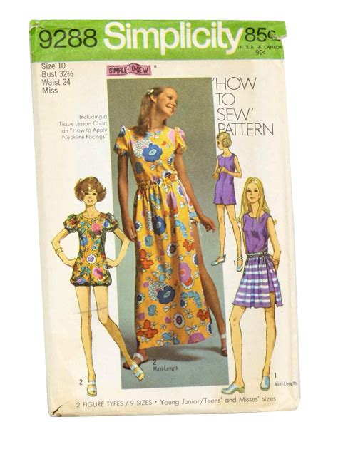 Seventies Simplicity No 9288 Sewing Pattern 70s Simplicity No 9288