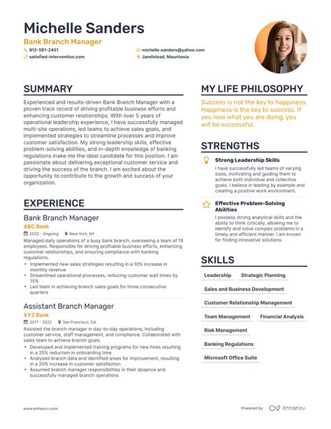 successful bank branch manager resume examples  writing tips