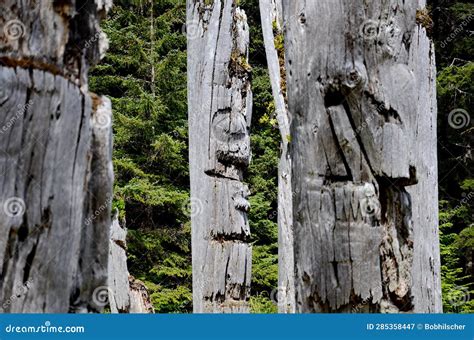 Historic Totem Poles Sgang Gwaay Ninstints Haida Gwaii Stock Image