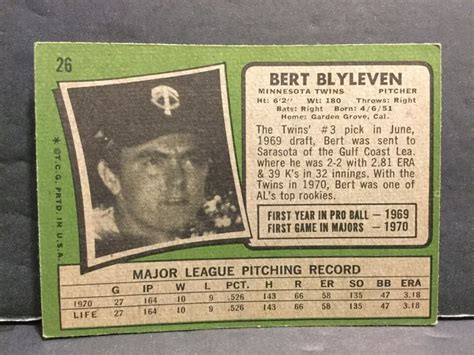 Topps Baseball Bert Blyleven Minnesota Twins Rookie Card