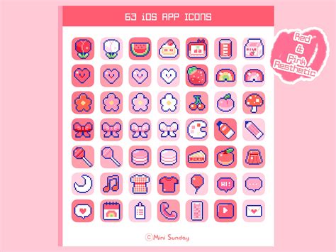 63 App Icon Pack / Pink Party / Wallpapers & Widgets / Pixel / - Etsy